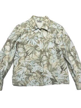 VTG Gelco Tropical Floral Jacket Size 8 Pastel Green Blue 90s Shoulder Pads